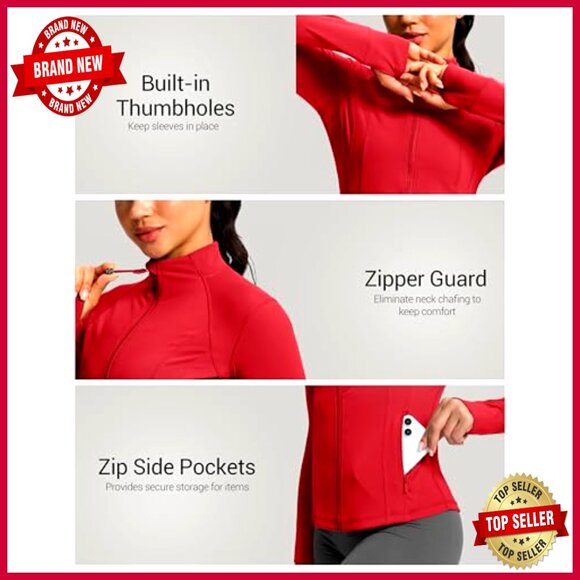 Women's Athletic Jacket Full Zip Slim Fit 4 Pockets Extended Waist Length - Picture 5 of 7